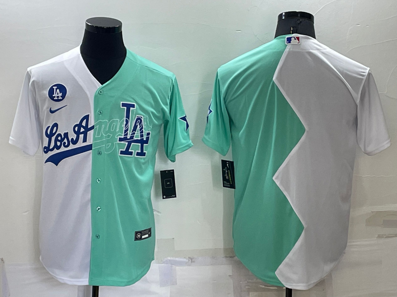 Men's Los Angeles Dodgers Blank 2022 All-Star White/Green Cool Base Stitched Baseball Jersey